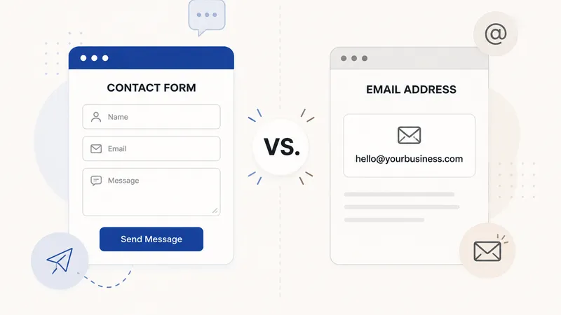 An envelope icon next to a contact form on a split screen