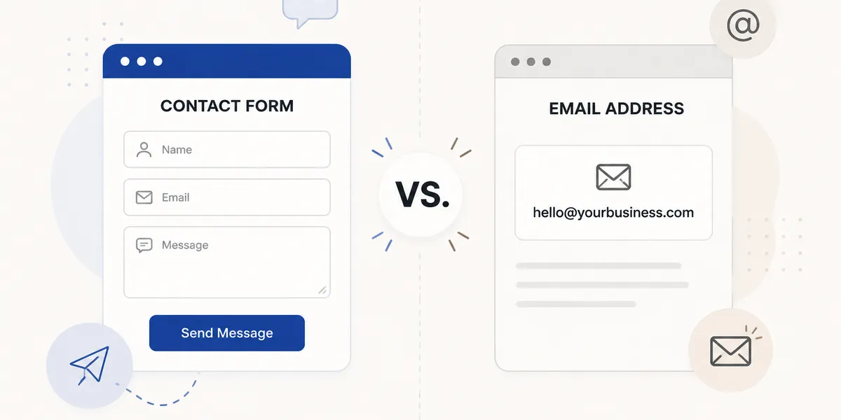 An envelope icon next to a contact form on a split screen